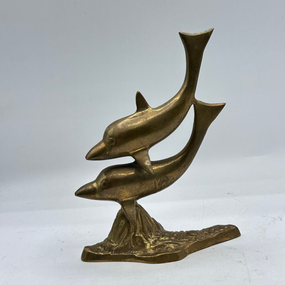 Vintage Brass Dolphin Figurine - Retro Decor 70s 80s Palm Beach Deco - Picture 3 of 5